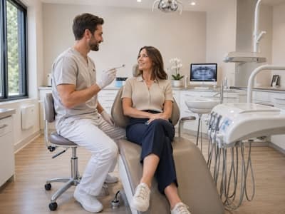 Clinician advising a patient