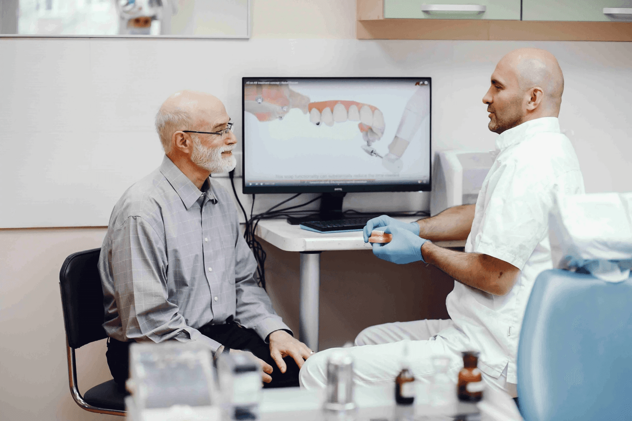 All-on-4 dental implant model showing four implants supporting a full arch