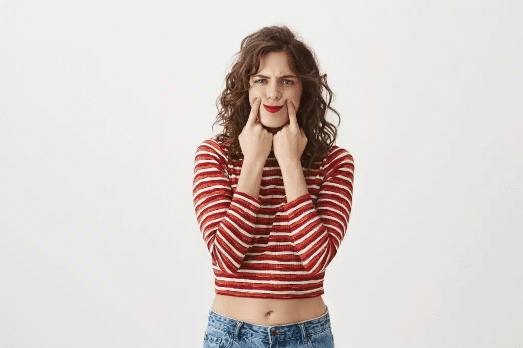 Woman looking concerned about her loose tooth