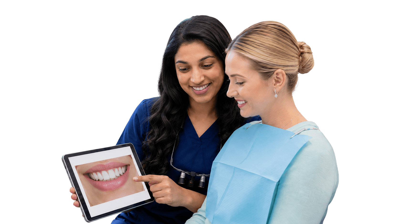 Patient consulting with dentist